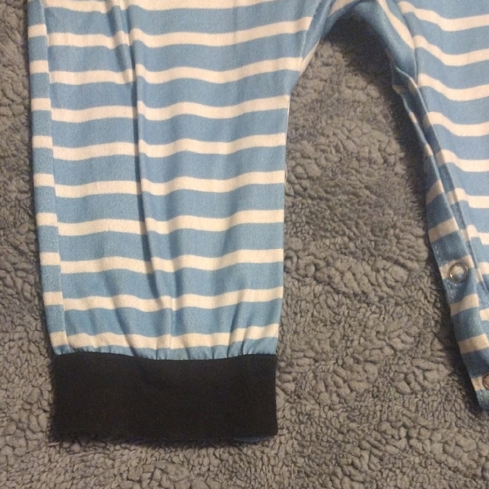 Striped Blue & White Caravan Appliqué Footie with Red Raglan Sleeves - Picture 10 of 10